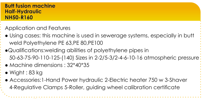 مشخصات دستگاه جوش پلی اتیلن نیمه هیدرولیک 160