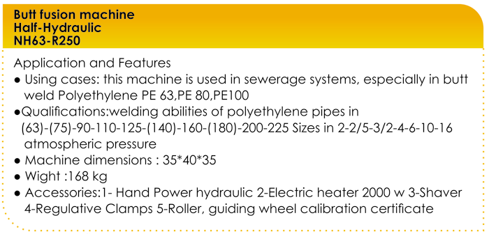 مشخصات فنی دستگاه جوش پلی اتیلن نیمه هیدرولیک 250